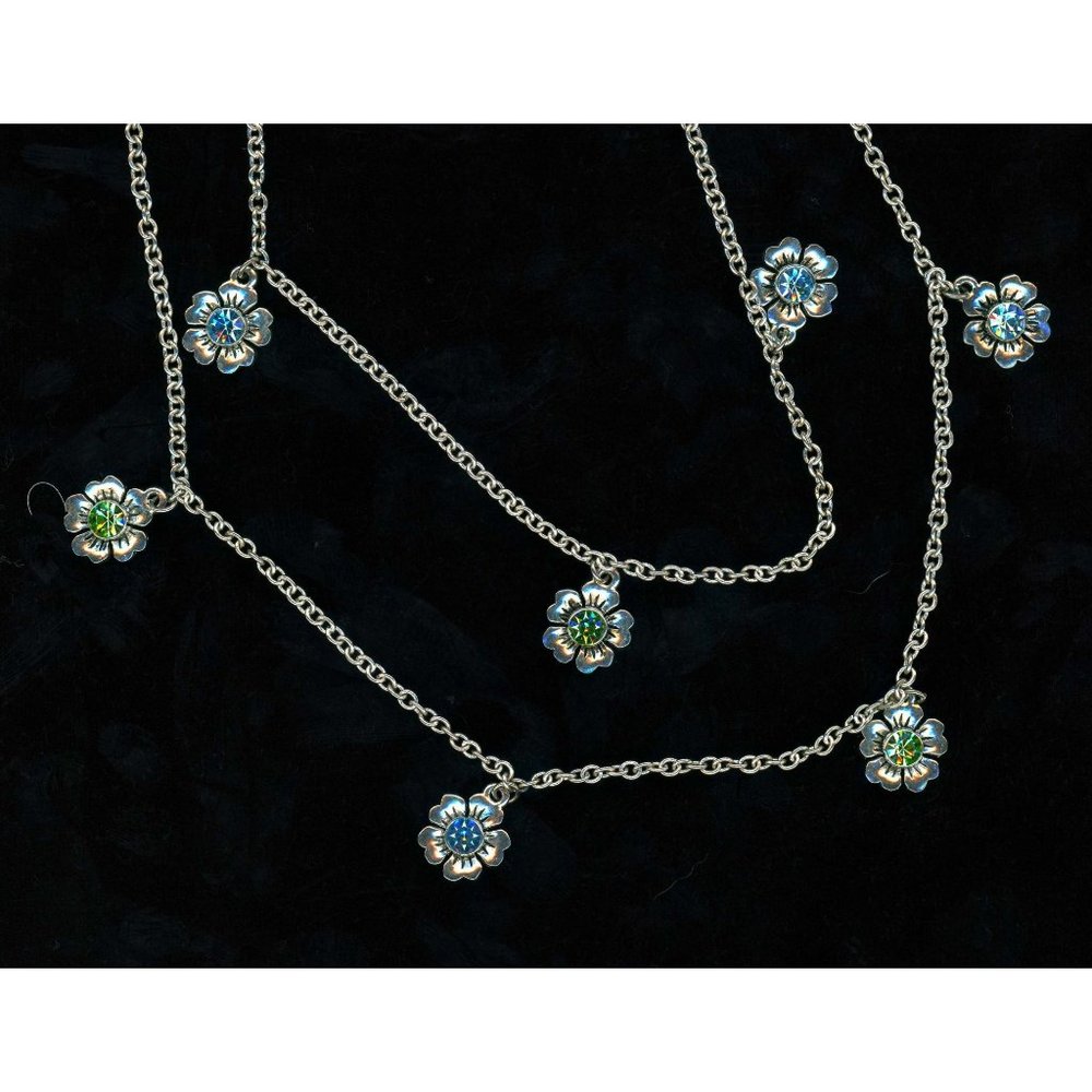 Blue & Green Genuine Crystal Forget-Me-Nots Wear Long or Doubled NWT